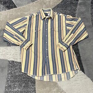 Wrangler X-Long Tail Shirt Men 16-35 Yellow Blue Striped Good Western Pearl Snap